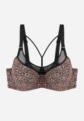 Ciemnobrązowy Biustonosz z Siateczkową Wstawką i Ozdobnymi Paskami przy Dekolcie Sabesa. Brązowe biustonosze Renee, bez wzorów, z jeansu. Za 49.99 zł.