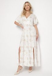 Biała Wiskozowa Sukienka z Metaliczną Nicią i Haftem Nelvesia. Białe sukienki damskie Born2be, bez wzorów, z jeansu, eleganckie, bez ramiączek. Za 139.99 zł.