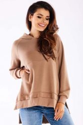 Bluza z Kieszenią Kangurką - Beżowa. Brązowe bluzy damskie Infinite You, l, bez wzorów, z bawełny, bez kaptura. Za 209.90 zł.