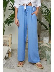 Lin Passion Lniane spodnie w kolorze błękitnym rozmiar: 38/40. Niebieskie spodnie materiałowe damskie Lin Passion, bez wzorów, ze lnu. Za 113.99 zł.