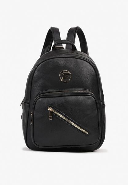 Czarny Plecak Zdobiony Metaliczną Aplikacją i Asymetrycznym Suwakiem Milasea. Czarne plecaki Born2be, z aplikacjami, z jeansu. Za 89.99 zł.