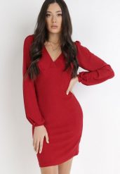 Bordowa Sukienka Alcona. Czerwone sukienki damskie Born2be, bez wzorów, z tkaniny, wizytowe, bez ramiączek. W wyprzedaży za 118.99 zł.