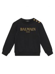 Balmain Bluza BV4B10-Z0081 Czarny Regular Fit. Czarne bluzy dziewczęce Balmain, bez wzorów, z bawełny, bez ramiączek, bez kaptura. Za 969.99 zł.