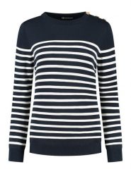 MGO leisure wear Sweter "Vattern" w kolorze granatowo-białym rozmiar: L. Niebieskie swetry klasyczne damskie MGO leisure wear, l, z bawełny, bez kołnierzyka. Za 219.60 zł.
