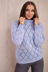 Sweter z półgolfem i wzorem w romby niebieski. Niebieskie swetry klasyczne damskie KESI, l, z wełny, bez kołnierzyka, plus size. Za 125.45 zł.