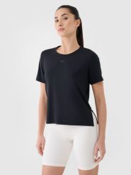 4F Koszulka treningowa oversize szybkoschnąca damska - czarna L. Czarne koszulki sportowe damskie 4F, l, bez wzorów, z dzianiny, bez ramiączek, na fitness i siłownię. Za 79.99 zł.