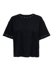 ONLY Koszulka "Terza" w kolorze czarnym rozmiar: S. Czarne bluzki damskie Only, s, bez wzorów, z bawełny, bez kołnierzyka, bez ramiączek. Za 60.99 zł.