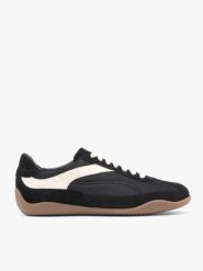 Czarne sportowe półbuty z białym paskiem. Czarne obuwie sportowe casual damskie Ryłko, ze skóry. Za 499.99 zł.