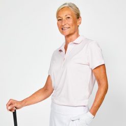 Koszulka polo do golfa damska z krótkim rękawem Inesis WW500. Białe bluzki damskie INESIS, m, bez wzorów, z dżerseju, bez kołnierzyka, bez ramiączek. Za 89.99 zł.