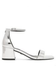 Nine West Sandały ERMINA FF-2308 Srebrny. Szare sandały damskie Nine West, bez wzorów, ze skóry, bez obcasa, na słupku, bez zapięcia. Za 119.99 zł.