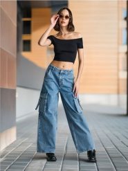 Jeansy wide leg - niebieski. Niebieskie jeansy damskie Sinsay, z podwyższonym stanem. Za 55.99 zł.