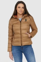 BLAUER Brązowa puchowa kurtka z kapturem Claudia fashion down jacket with hood. Brązowe kurtki damskie Blauer USA, s, bez wzorów, z puchu, z kapturem. W wyprzedaży za 759.99 zł.