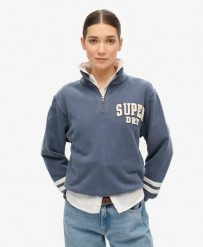 Bluza sportowa z pół-zipem. Niebieskie bluzy damskie Superdry, l, bez wzorów, z bawełny, bez kaptura. Za 268.45 zł.