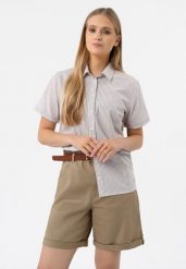 Koszula damska w paski C-FIDA. Brązowe koszule damskie Volcano, na jesień, l, bez wzorów, z bawełny, klasyczne, bez kołnierzyka, bez ramiączek. Za 99.99 zł.