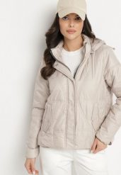 Beżowa Kurtka Pikowana z Odpinanym Kapturem i Kieszeniami Ziolene. Brązowe kurtki damskie Born2be, l, bez wzorów, z jeansu. Za 229.99 zł.