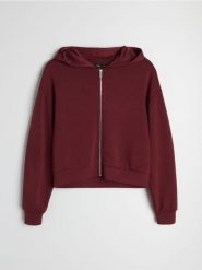 Rozpinana bluza z kapturem z domieszką wiskozy soft touch - pomarańczowy. Brązowe bluzy damskie Sinsay, l, bez wzorów, z wiskozy, z kapturem. Za 49.99 zł.