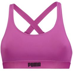 Puma stanik sportowy damski L, średnie podtrzymanie, fioletowy. Fioletowe biustonosze sportowe damskie Puma, bez wzorów, z elastanu. Za 116.99 zł.