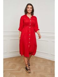 Curvy Lady Lniana sukienka w kolorze czerwonym rozmiar: 48/50. Czerwone sukienki damskie Curvy Lady, bez wzorów, ze lnu, klasyczne, bez ramiączek. Za 132.05 zł.