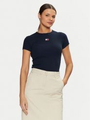 Tommy Jeans T-Shirt DW0DW20463 Granatowy Slim Fit. Niebieskie t-shirty damskie Tommy Jeans, l, bez wzorów, z bawełny, bez kołnierzyka. Za 99.99 zł.