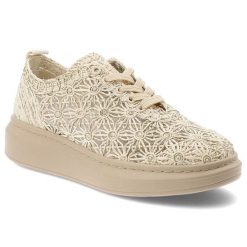 Półbuty damskie Artiker, cholewka ze skóry naturalnej ażurowa struktura kwiatowy wzór sznurowany fason, beżowe, 58C0529. Brązowe półbuty damskie Artiker, w ażurowe wzory, ze skóry, bez obcasa, bez zapięcia. Za 239.00 zł.
