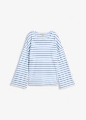 T-shirt z długim rękawem, z bawełny organicznej. Niebieskie t-shirty damskie bonprix, bez wzorów, z bawełny, bez kołnierzyka. Za 109.99 zł.