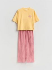 Dwuczęściowa piżama z bawełny - czerwony. Czerwone piżamy damskie Reserved, bez wzorów, z bawełny, bez ramiączek. Za 129.99 zł.