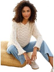 Heine Sweter w kolorze beżowym rozmiar: 42. Brązowe swetry klasyczne damskie Heine, ze splotem, bez kołnierzyka. Za 104.99 zł.