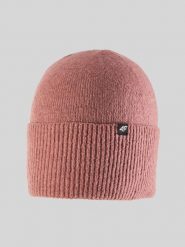 4F Czapka zimowa damska - koralowa Uniwersalny. Pomarańczowe czapki damskie 4F, na zimę, z aplikacjami, z dzianiny. Za 49.99 zł.