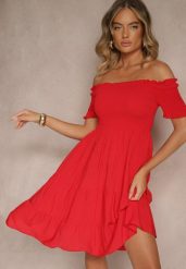 Czerwona Sukienka z Bawełny Hiszpanka Tolarelle. Czerwone sukienki damskie Renee, bez wzorów, z bawełny, eleganckie, bez ramiączek. W wyprzedaży za 39.99 zł.