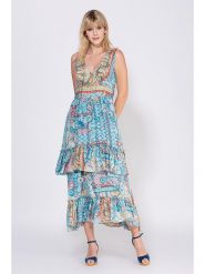 Peace & Love Sukienka w kolorze beżowo-turkusowym rozmiar: XL. Brązowe sukienki damskie Peace & Love, bez wzorów, bez ramiączek. Za 70.24 zł.