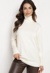 Jasnobeżowy Golf z Wiskozą i Długim Rękawem Lerithel. Brązowe golfy damskie Born2be, l, bez wzorów, z materiału, bez ramiączek. Za 44.99 zł.