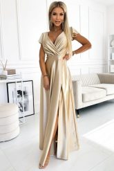 Wieczorowa Sukienka Maxi z Połyskiem - Złota. Żółte sukienki damskie NUMOCO, bez wzorów, z elastanu, wizytowe, bez ramiączek. Za 371.90 zł.