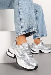 Srebrne Brokatowe Sneakersy w Streetwearowym Stylu na Piankowej Podeszwie Felindris. Szare obuwie sportowe damskie Renee, z jeansu, bez zapięcia. Za 99.99 zł.