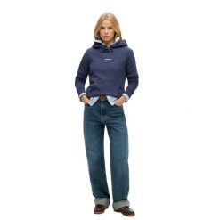 Jednokolorowa bluza z kapturem damska Superdry. Niebieskie bluzy damskie Superdry, xs, bez wzorów, z bawełny, z kapturem. Za 318.95 zł.