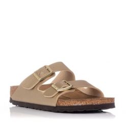 Klapki damskie Birkenstock Arizona BS. Szare klapki damskie Birkenstock, bez wzorów, z materiału, bez obcasa, bez zapięcia. Za 339.00 zł.