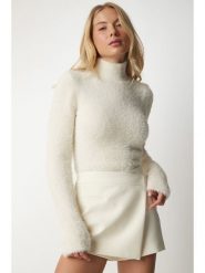 Happiness Istanbul Sweter w kolorze kremowym rozmiar: S/M. Brązowe swetry klasyczne damskie Happiness Istanbul, m, bez kołnierzyka. Za 91.34 zł.