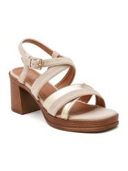 Sixth Sens Sandały w kolorze złoto-beżowym na obcasie rozmiar: 36. Brązowe sandały damskie Sixth Sens, bez wzorów, z otwartym noskiem, bez obcasa, na koturnie, bez zapięcia. Za 113.99 zł.