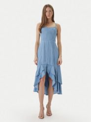 Guess Sukienka jeansowa W6GK89 D0908 Niebieski Slim Fit. Niebieskie sukienki damskie Guess, z aplikacjami, z jeansu, bez ramiączek. Za 614.99 zł.