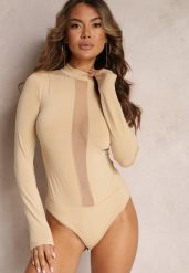 Beżowe Body z Długim Rękawem i Przezroczystą Wstawką Navintha. Brązowe body i gorsety Renee, bez wzorów, z wiskozy. Za 74.99 zł.