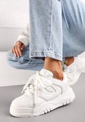 Białe Sneakersy na Platformie z Grubymi Sznurówkami Imyria. Białe obuwie sportowe damskie Renee, bez zapięcia. Za 89.99 zł.