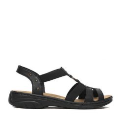Sandały Rieker. Czarne sandały damskie Rieker, bez wzorów, bez obcasa, na płaskiej podeszwie, bez zapięcia. Za 299.99 zł.