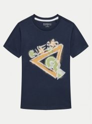 Guess T-Shirt L4GI05 K8HM4 Granatowy Regular Fit. Niebieskie t-shirty i koszulki chłopięce Guess, z aplikacjami, z bawełny, bez kołnierzyka, bez ramiączek. Za 99.99 zł.