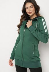Zielona Bluza z Kapturem o Dłuższym Fasonie Lindira. Zielone bluzy damskie Born2be, l, bez wzorów, z dzianiny, z kapturem. Za 54.99 zł.
