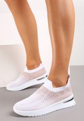 Biało-Różowe Buty Sportowe z Nadrukiem Obmre i Skarpetkową Cholewką Erinevia. Białe obuwie sportowe casual damskie Renee, na fitness i siłownię. Za 39.99 zł.