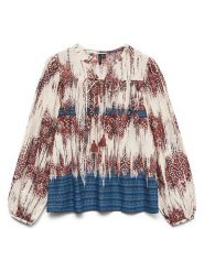 Vero Moda Bluzka w kolorze kremowo-niebiesko-brązowym rozmiar: XS. Brązowe bluzki damskie Vero Moda, xs, bez wzorów, z bawełny, bez kołnierzyka, bez ramiączek. Za 70.90 zł.