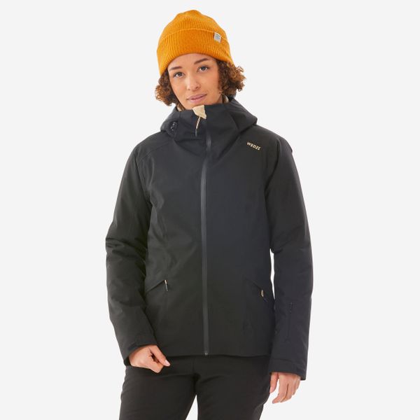Kurtka narciarska i snowboardowa damska Quechua 500. Czarne kurtki damskie WED'ZE, l, bez wzorów, z materiału, z kapturem. Za 399.99 zł.