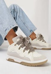 Beżowe Sneakersy z Przeszyciami i Szerokim Wiązaniem Leontine. Brązowe obuwie sportowe damskie Born2be, bez zapięcia. Za 109.99 zł.