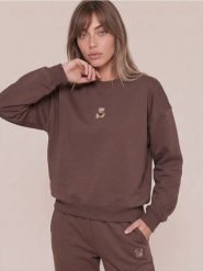Bluza crewneck z motywem misia - brązowy. Brązowe bluzy damskie Sinsay, l, bez wzorów, bez kaptura. Za 39.99 zł.