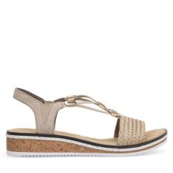 Sandały Rieker. Brązowe sandały damskie Rieker, bez wzorów, bez obcasa, na płaskiej podeszwie, bez zapięcia. Za 259.99 zł.