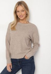 Beżowy Sweter Ozdobiony Motywem Serc Unisae. Brązowe swetry klasyczne damskie Born2be, l, z jeansu, bez kołnierzyka. Za 79.99 zł.
